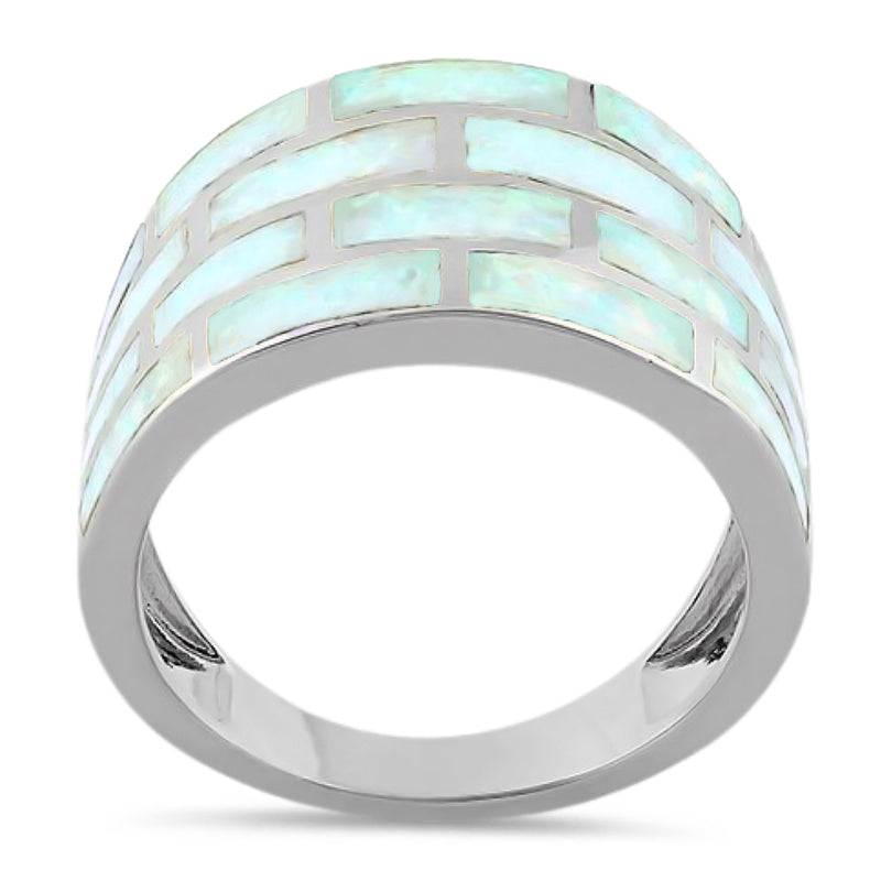 Sterling Silver Bricks White Lab Opal Ring