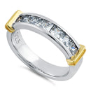 Sterling Silver Men's Two Tone Yellow Gold Wedding Band CZ Ring