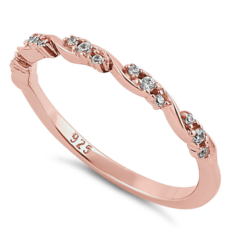 Sterling Silver Rose Gold Plated Dainty Clear CZ Ring