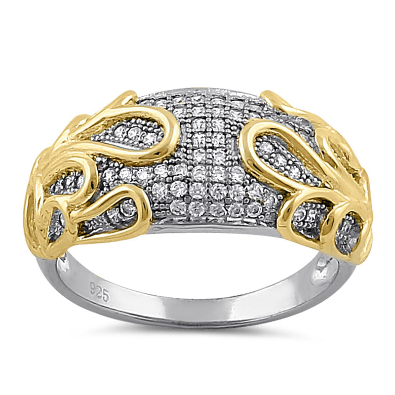 Sterling Silver Elegant Yellow Gold Plated Curved Wrap Ring