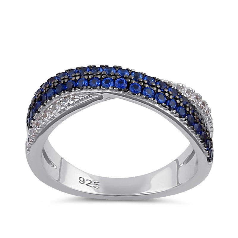 Sterling Silver Blue Spinel and Clear CZ Crossover Ring