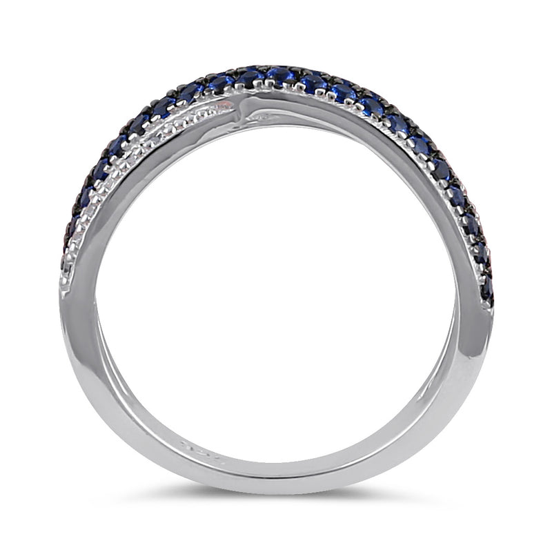 Sterling Silver Blue Spinel and Clear CZ Crossover Ring