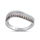 Sterling Silver Champagne and Clear CZ Curved Ring