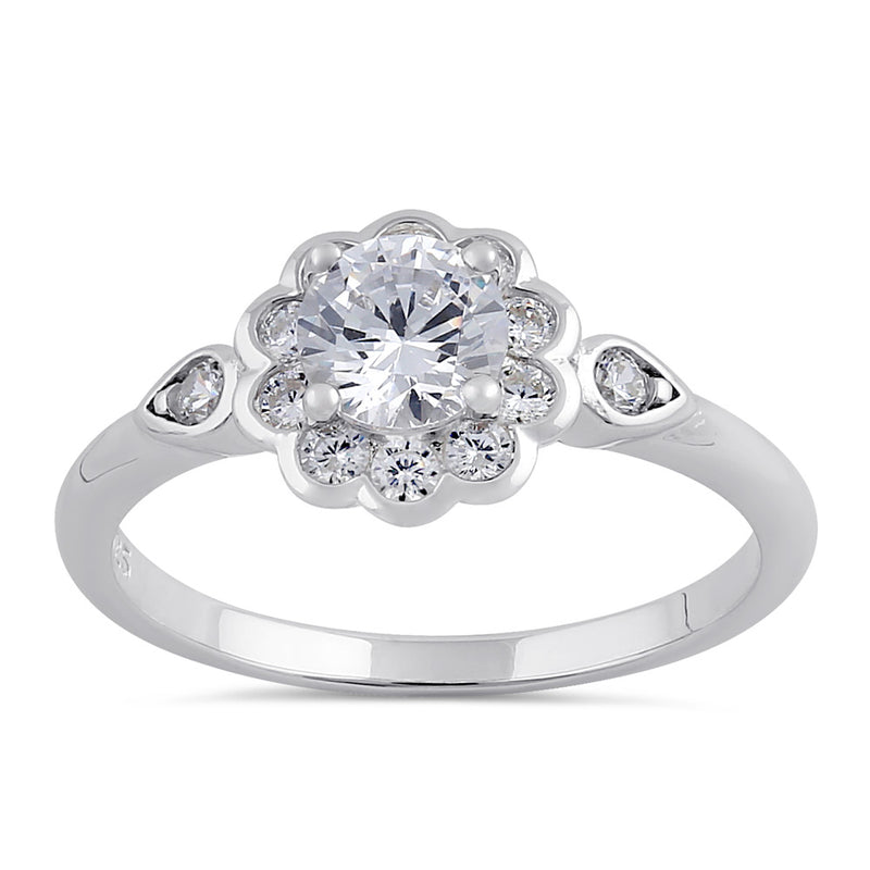 Sterling Silver Clear CZ Flower Engagement Ring
