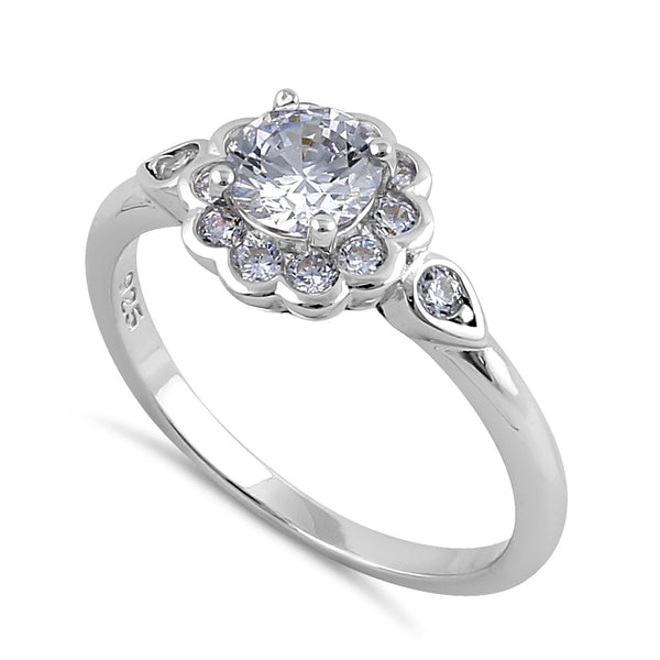 Sterling Silver Clear CZ Flower Engagement Ring