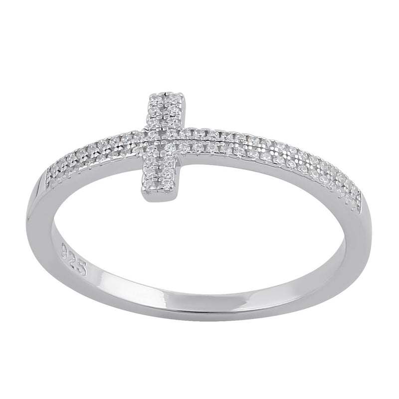 Sterling Silver Clear CZ Cross Ring