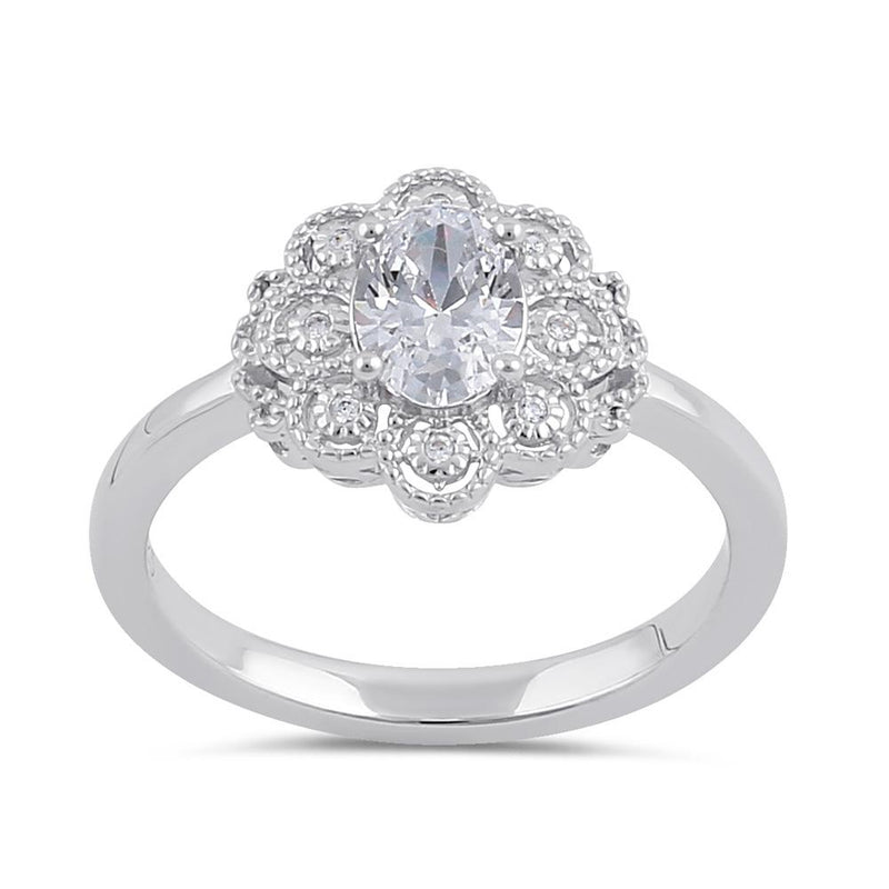 Sterling Silver Clear CZ Vintage Engagement Ring