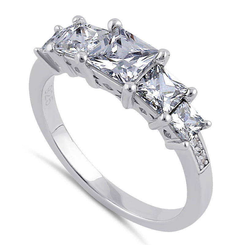 Sterling Silver Clear CZ Princess Tier Engagement Ring