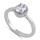 Sterling Silver Clear CZ Oval Halo Ring