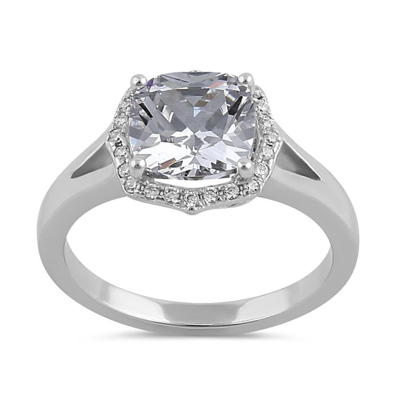 Sterling Silver 8mm Clear Cushion CZ Engagement Ring