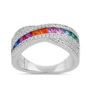 Sterling Silver Multicolor CZ Twist Ring