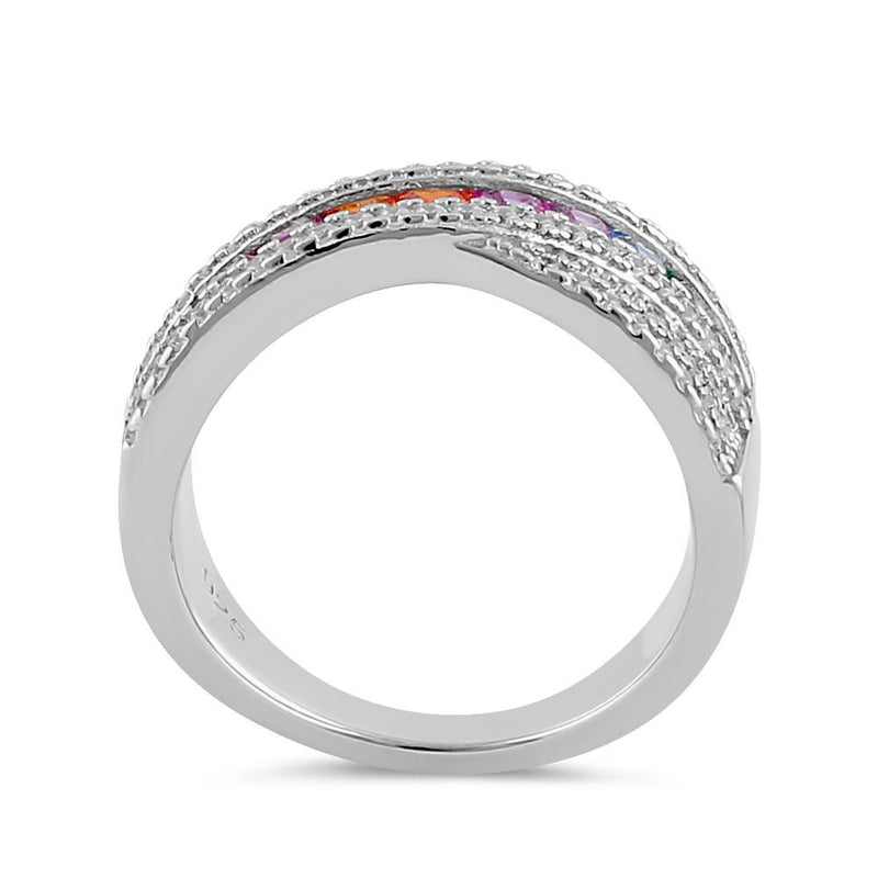 Sterling Silver Multicolor CZ Twist Ring