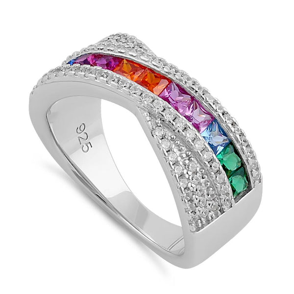Sterling Silver Multicolor CZ Twist Ring