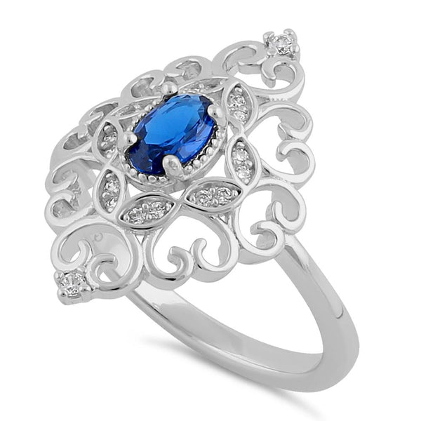 Sterling Silver Elegant Blue CZ Marquise Design Ring