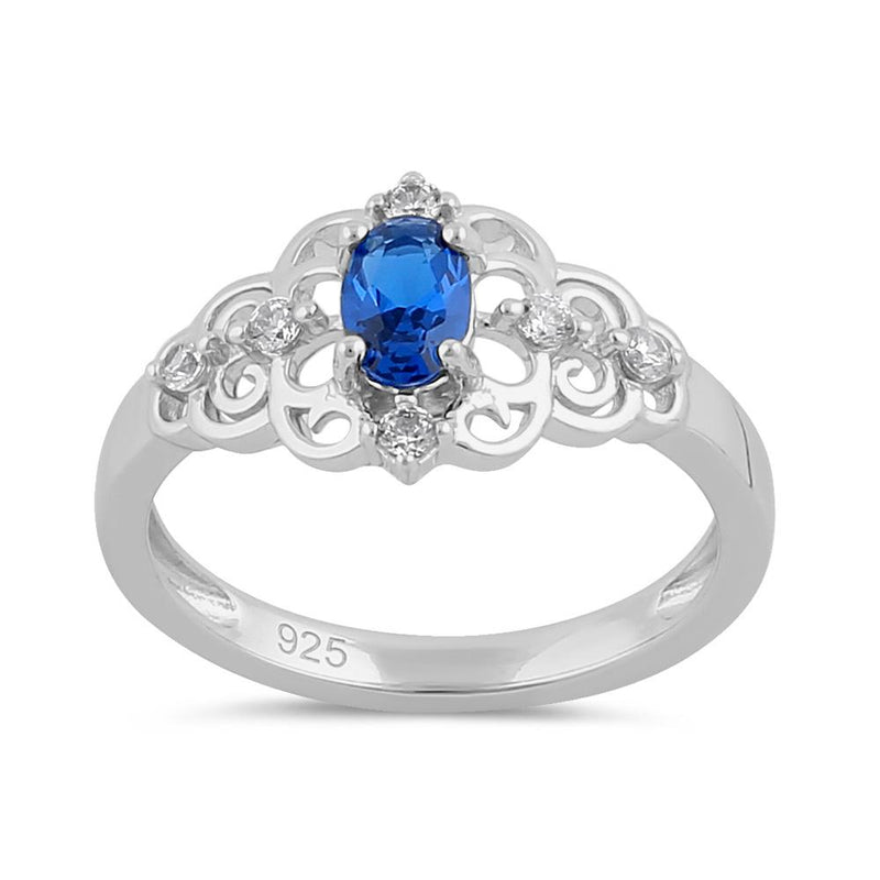 Sterling Silver Blue CZ Vintage Design Ring