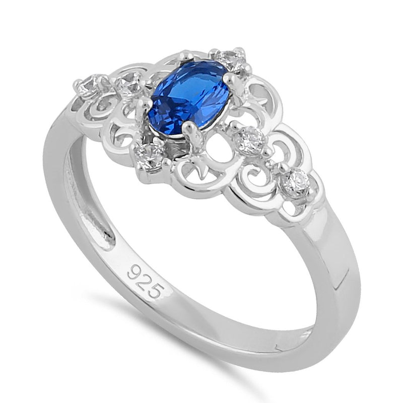 Sterling Silver Blue CZ Vintage Design Ring