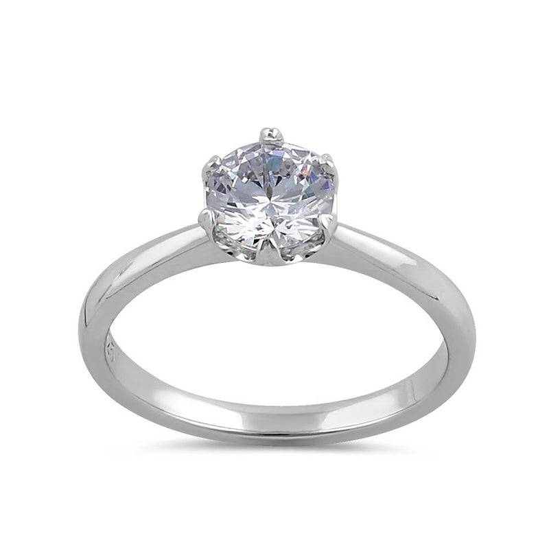 Sterlig Silver 6.5mm Clear CZ Crown Setting Ring