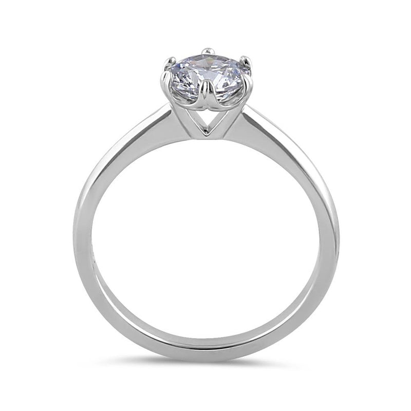 Sterlig Silver 6.5mm Clear CZ Crown Setting Ring