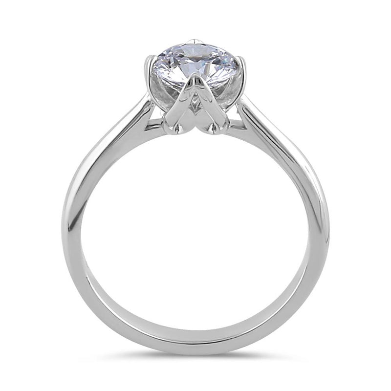 Sterling Silver 6.5mm Clear CZ Four Crossed Prong Setting Ring