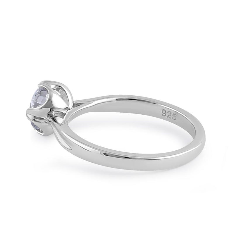 Sterling Silver 6.5mm Clear CZ Six Crossed Prong Setting Ring