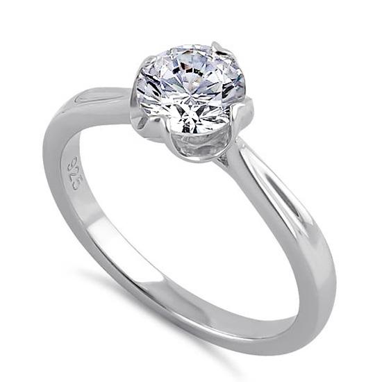 Sterling Silver 6.5mm Clear CZ Six Crossed Prong Setting Ring