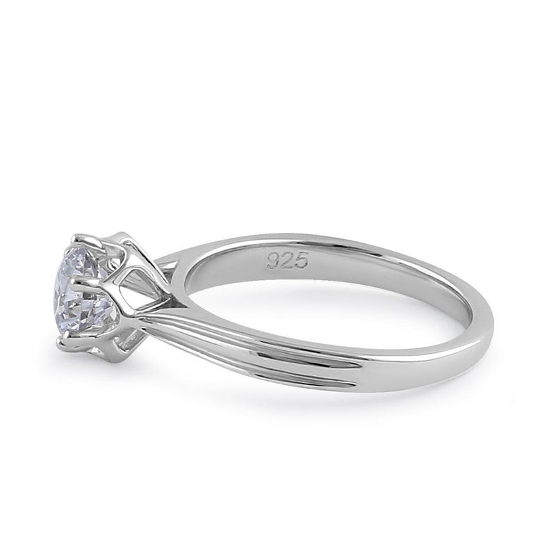 Sterling Silver 6.5mm Clear CZ Flower Setting Ring