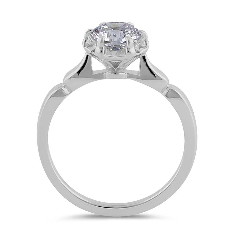 Sterling Silver 6.5mm Clear CZ Vintage Crown Setting Ring