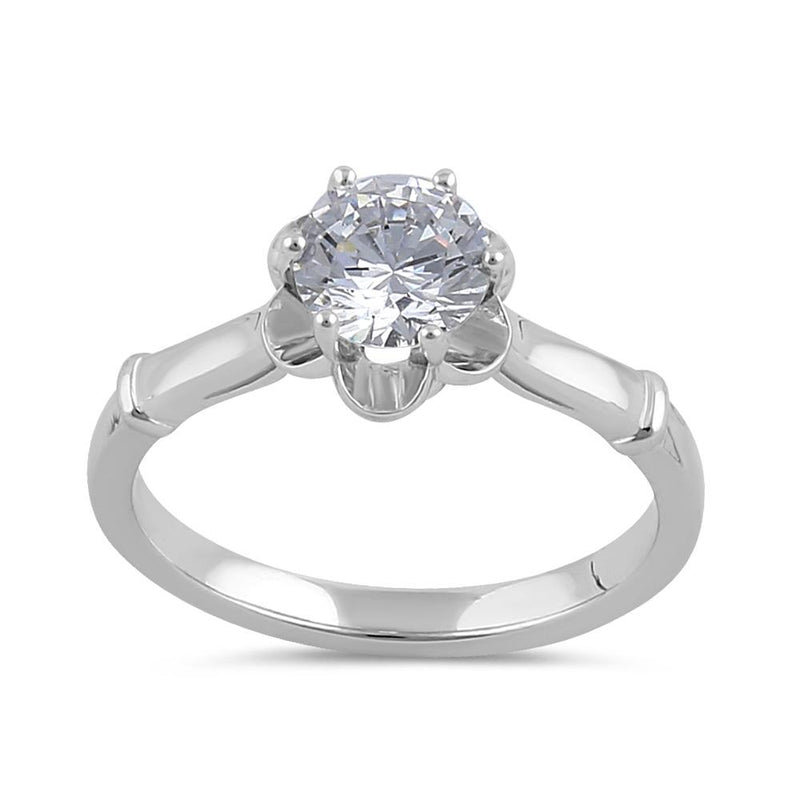 Sterling Silver 6.5mm Clear CZ Flower Setting Ring