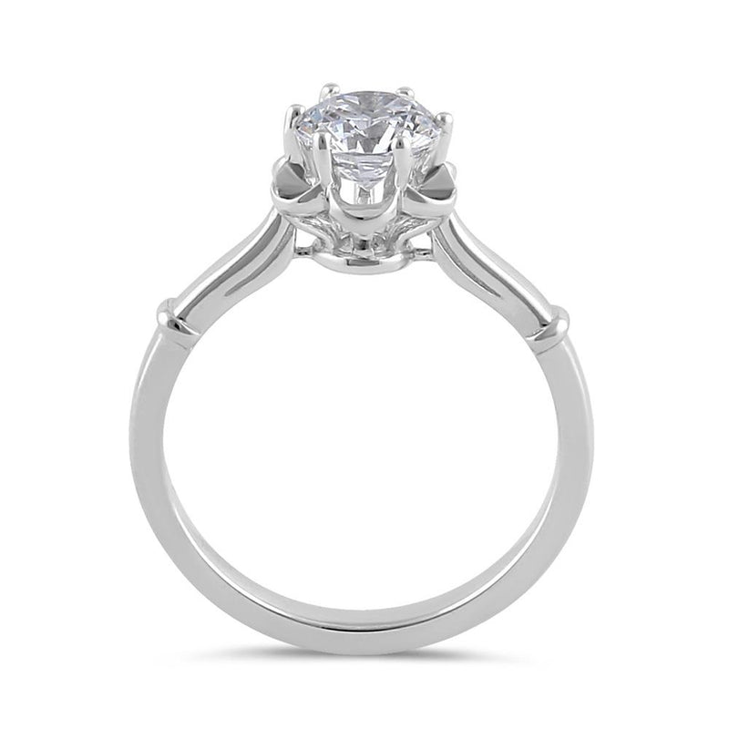 Sterling Silver 6.5mm Clear CZ Flower Setting Ring