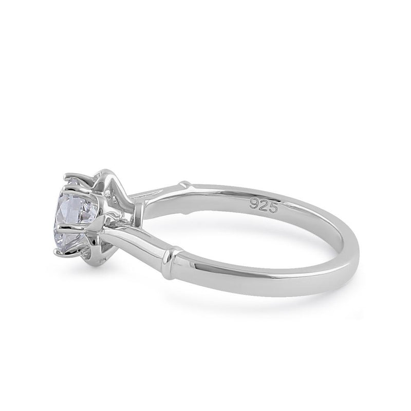 Sterling Silver 6.5mm Clear CZ Flower Setting Ring