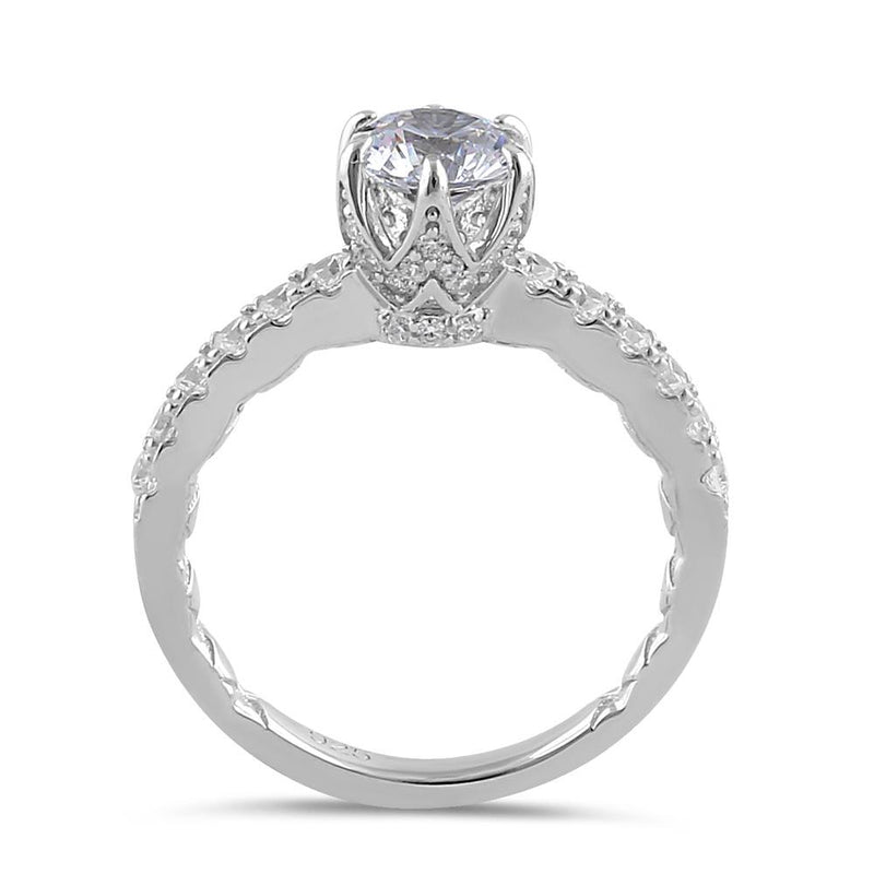 Sterling Silver 6.5mm Clear CZ Crown Engagement Ring