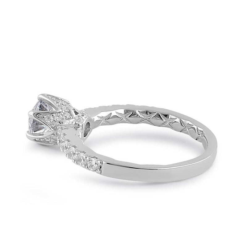 Sterling Silver 6.5mm Clear CZ Crown Engagement Ring