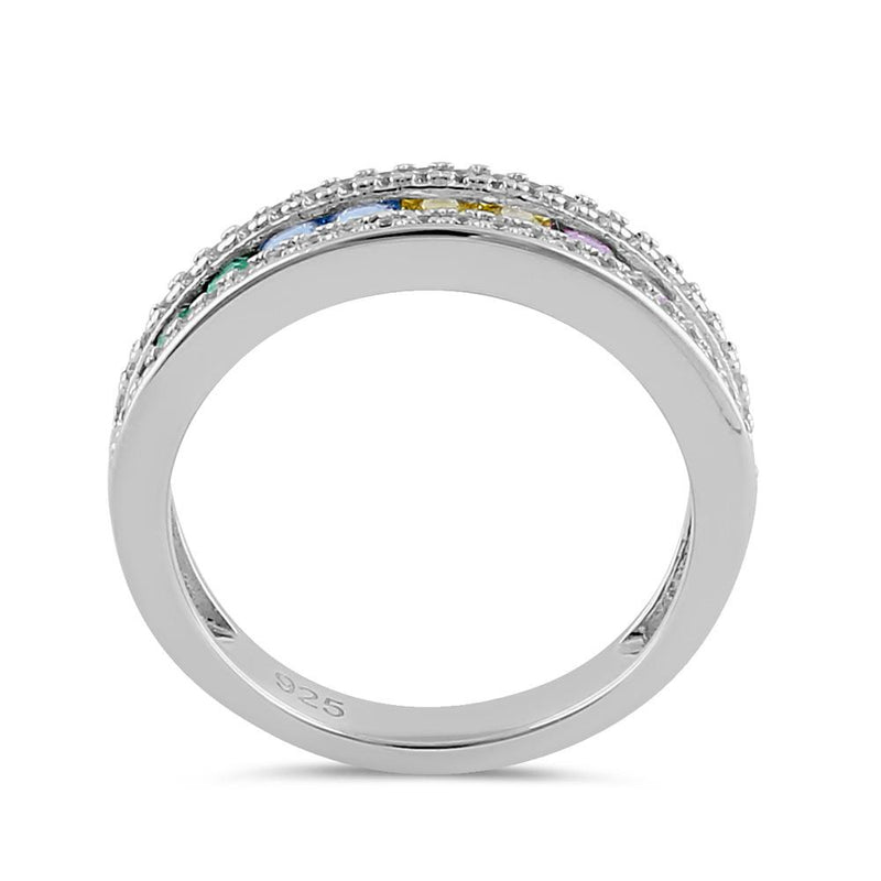Sterling Silver Multicolor CZ Band Ring