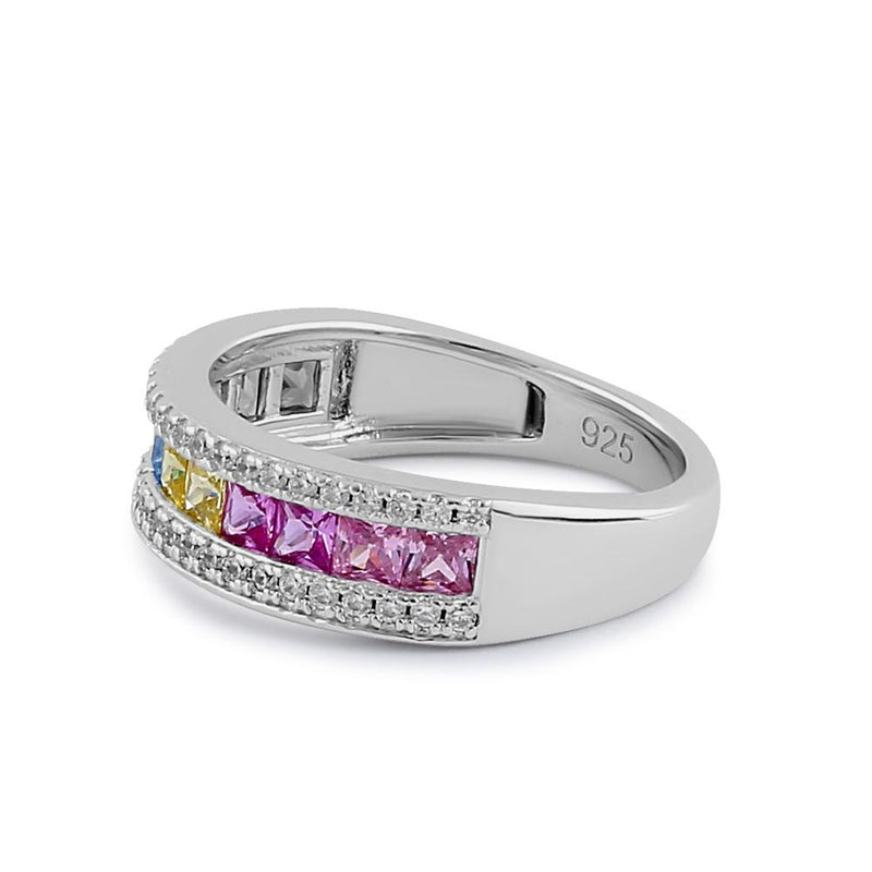 Sterling Silver Multicolor CZ Band Ring