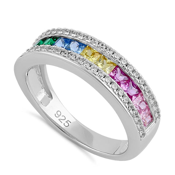 Sterling Silver Multicolor CZ Band Ring