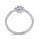 Sterling Silver Clear CZ Dainty Pear Halo RIng