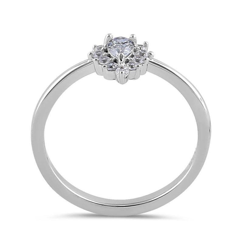 Sterling Silver Clear CZ Dainty Pear Halo RIng