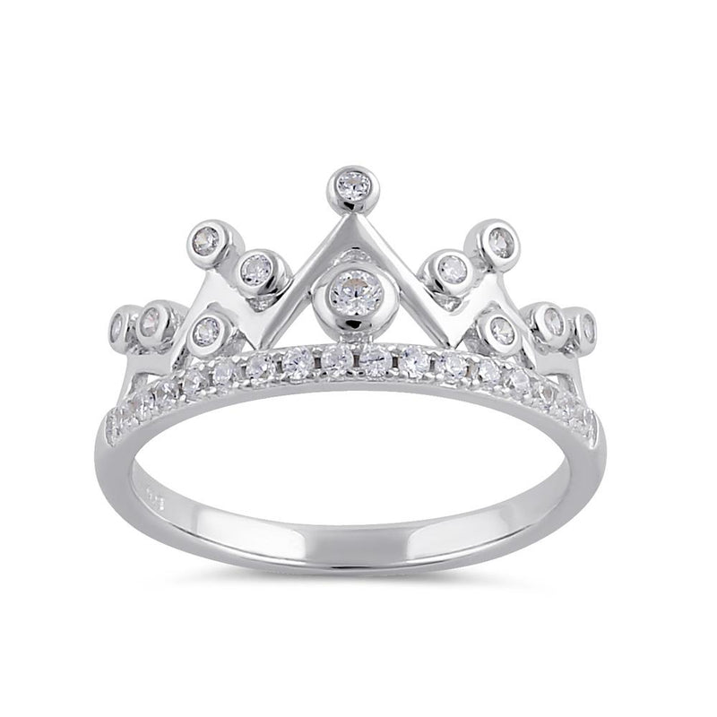 Sterling Silver Clear CZ Princess Crown Ring