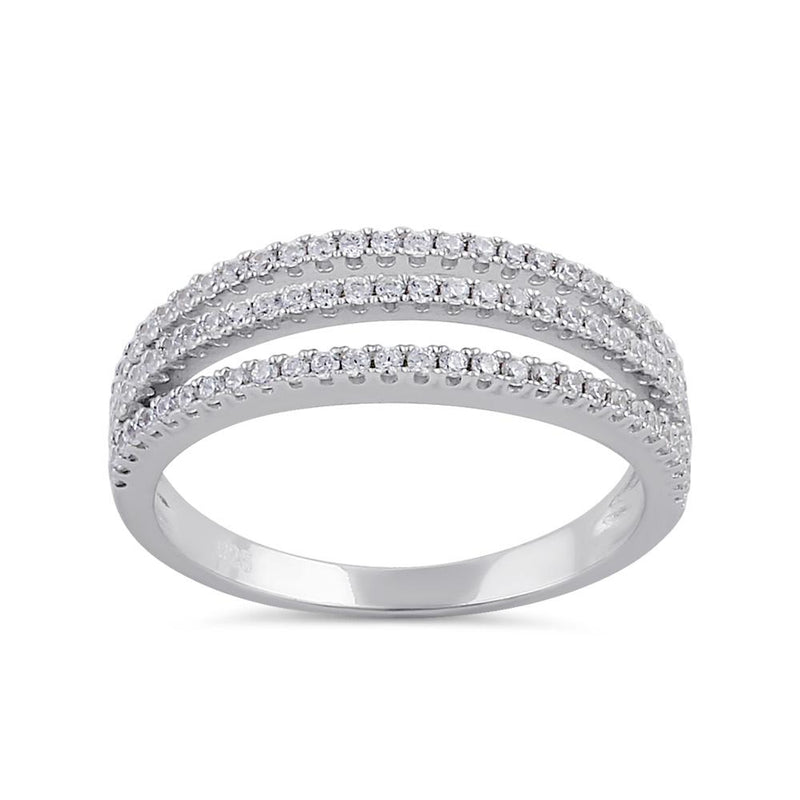 Sterling Silver Clear CZ Triple Layer Ring