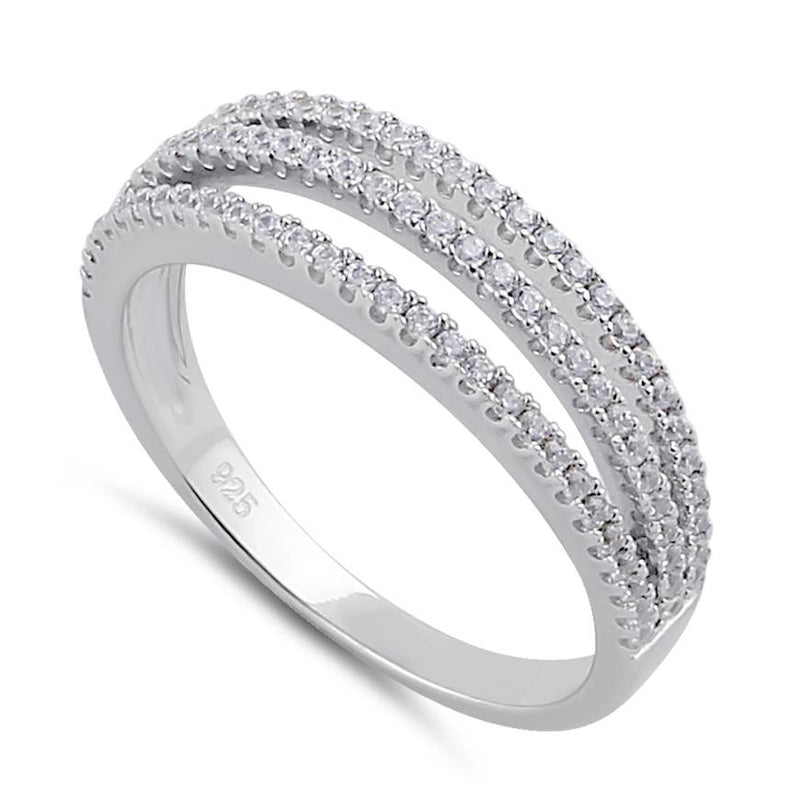 Sterling Silver Clear CZ Triple Layer Ring