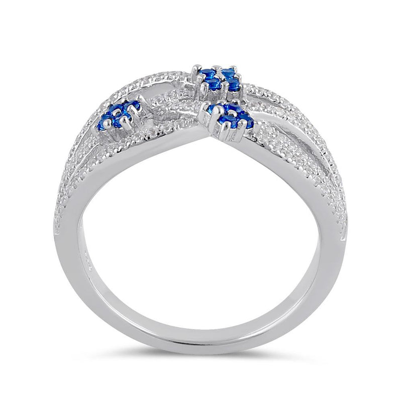 Sterling Silver Blue Spinel and Clear CZ Twisted Flower Ring