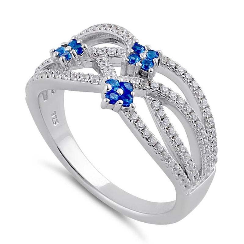Sterling Silver Blue Spinel and Clear CZ Twisted Flower Ring