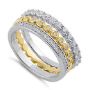 Sterling Silver Triple Stack with Single Gold Plated Clear CZ Rings