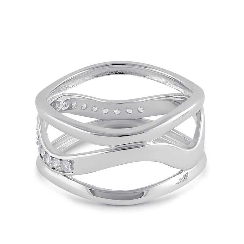 Sterling Silver Clear CZ Triple Stack Wave Ring