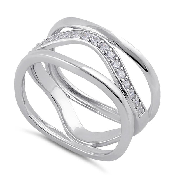 Sterling Silver Clear CZ Triple Stack Wave Ring