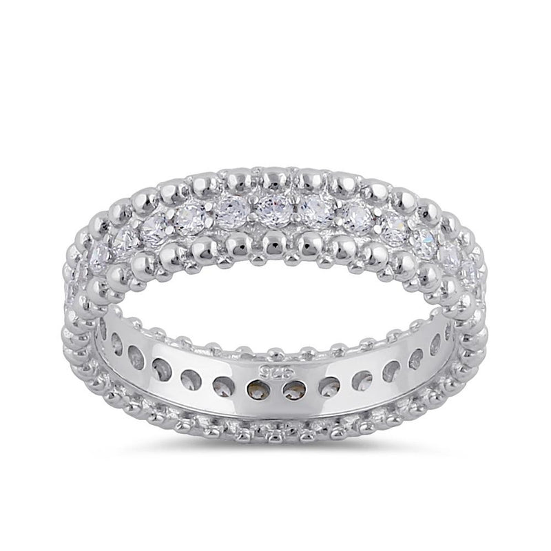 Sterling Silver Clear CZ Beaded Band Ring