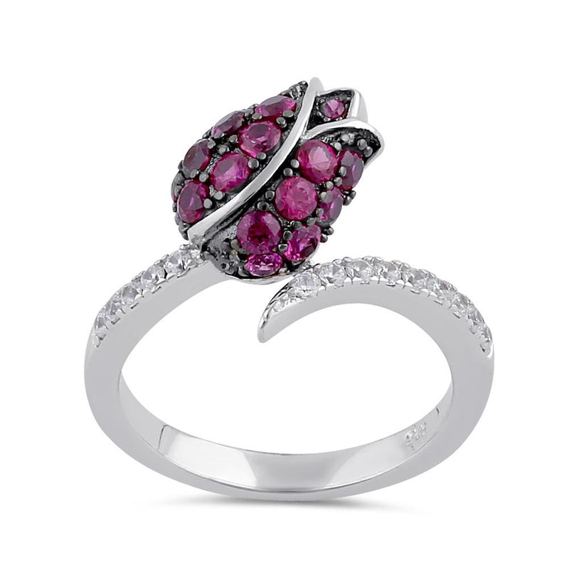 Sterling Silver Ruby and Clear CZ Rose Ring