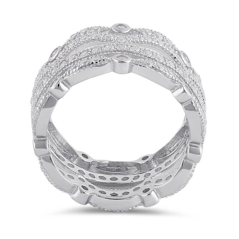 Sterling Silver Clear CZ Quad Stack Wave Ring