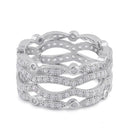 Sterling Silver Clear CZ Quad Stack Wave Ring