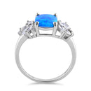 Sterling Silver Elegant Squoval Blue Lab Opal with Clear CZ Ring
